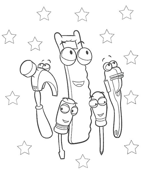 coloriage les outils de manny dans les etoiles
